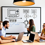 **

A fly-on-the-wall perspective of a modern coworking space. Capture the scene as if observing unnoticed: people casually brainstorming near a whiteboard, some engaging in impromptu chats by the coffee machine, others focused on laptops. Emphasize the non-verbal cues like eye contact, leaning in during conversations, and personalization of workspaces. The atmosphere should be vibrant and collaborative.

**