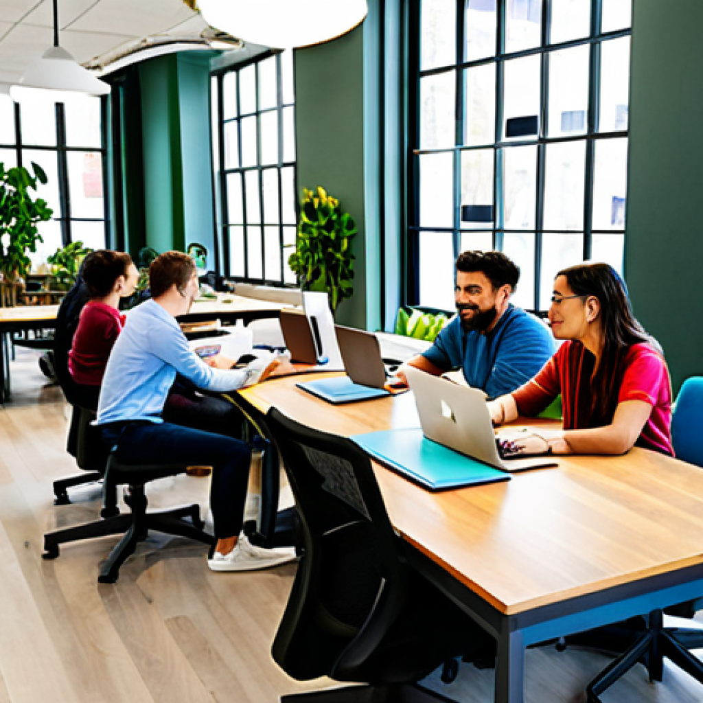 코워킹 스페이스와 원격근무의 융합 - Collaborative Coworking Space**

"A bright and airy coworking space bustling with activity. Professi...