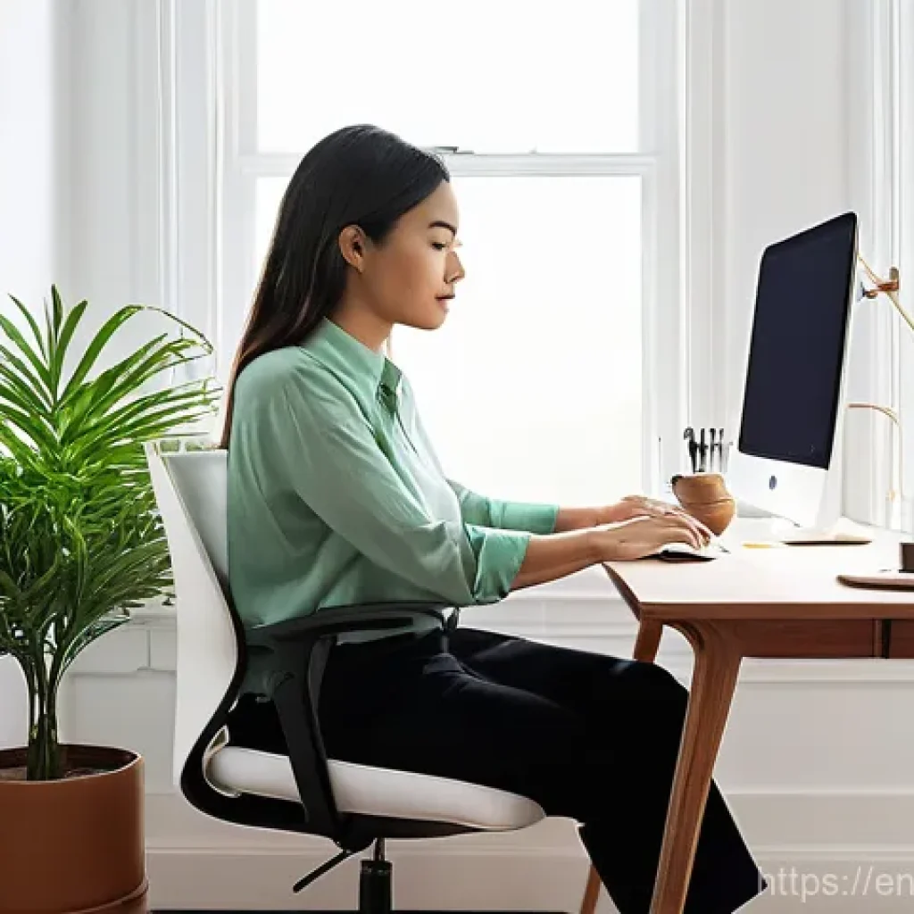 프리랜서를 위한 최적의 코워킹 환경 구축 - **A Serene & Productive Home Office Sanctuary:** A modern, minimalist home office bathed in warm, na...