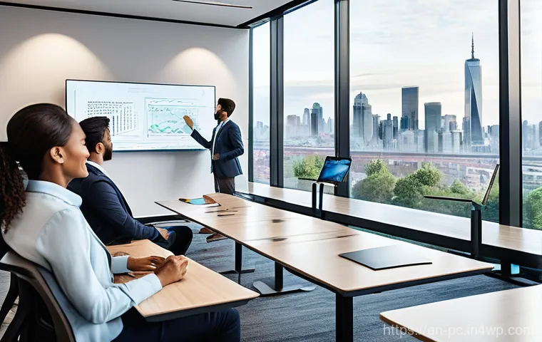 2023년 코워킹 스페이스의 혁신적 기술 도입 - **Prompt 1: Personalized Productivity Hub**
    "A bright, contemporary co-working desk setup in a s...