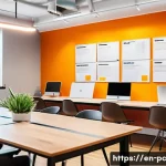 코워킹 스페이스 내 개인 브랜드 구축 방법 - A modern coworking space interior featuring diverse professionals engaged in authentic conversations...