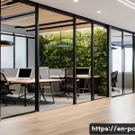 코워킹 스페이스의 다양한 유형 소개 - A modern coworking space featuring a quiet focus zone with soundproof glass pods and private booths....