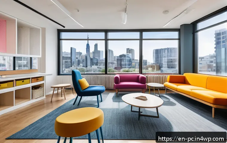 코워킹 스페이스에서의 협업 방안 - A modern coworking space featuring distinct zones designed for different collaboration styles: a qui...