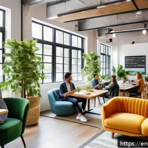 코워킹 스페이스와 지역 경제의 상관관계 - A vibrant coworking space interior filled with diverse professionals including designers, developers...